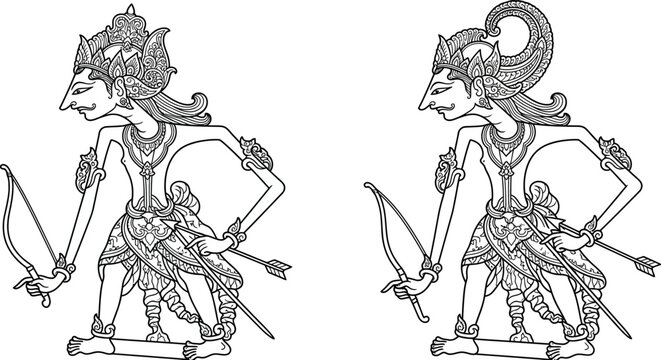 Traditional Asian Shadow Puppets with Bow and Arrow