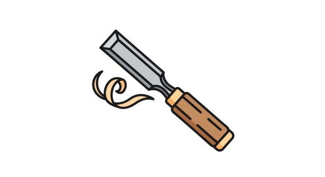 Wood Chisel Icon with Wood Shavings Illustration