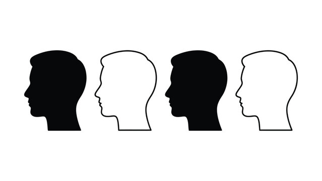 Four Silhouette Human Profile Heads Facing Different Directions Illustration