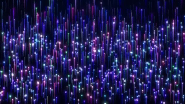 Abstract Digital Matrix Background Featuring Cascading Neon Glowing Binary Code Symbols And Data Streams Descending Through Dark Cyberspace Creating A Futuristic Technological Atmosphere With Vibrant 