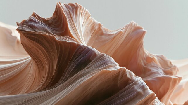 Close-up of a wave-like structure. the wave appears to be made up of multiple layers of fabric, with the top layer being a light peach color and the bottom layer a darker shade of peach.