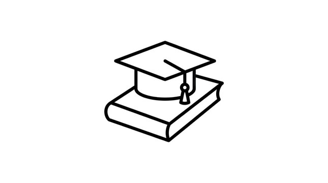 Graduation cap sitting on a book icon.