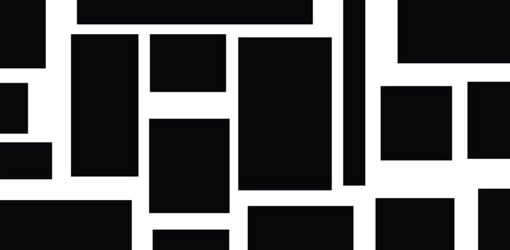Abstract geometric rectangle pattern icon set with modern layout blocks, Minimal grid design symbols, Graphic composition collection