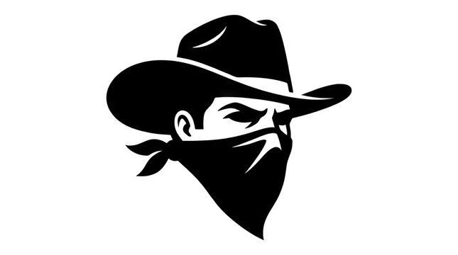 Silhouette of a cowboy bandit wearing a bandana mask.