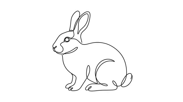 Single line drawing of a sitting rabbit.