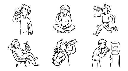 Fototapeta premium Collection of People Drinking Water in Various Situations