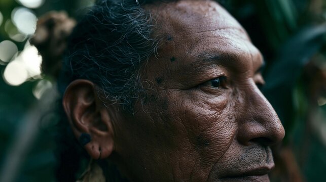 Close-up portrait of an elderly man's face. he appears to be in his late 60s or early 70s, with dark skin and wrinkles on his face.