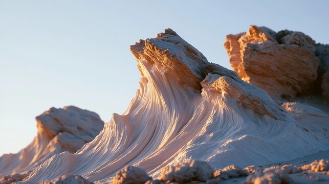 Close-up of a rock formation in a desert-like landscape.