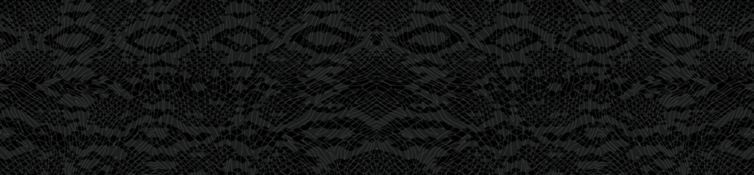 Modern snake skin pattern background with abstract black and dark grey zebra stripe outlines vector illustration.