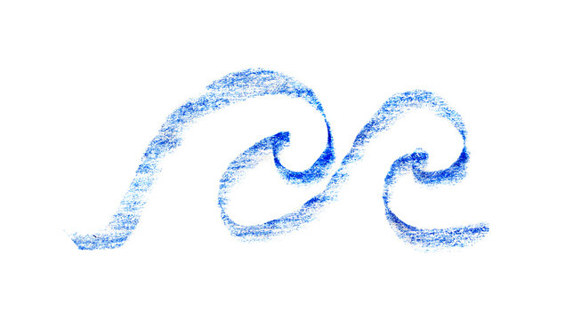 Sea wave crayon icon. Hand drawn water flow