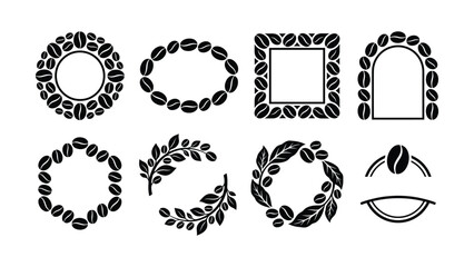 Fototapeta premium Coffee beans and leaves frame elements for graphic design templates