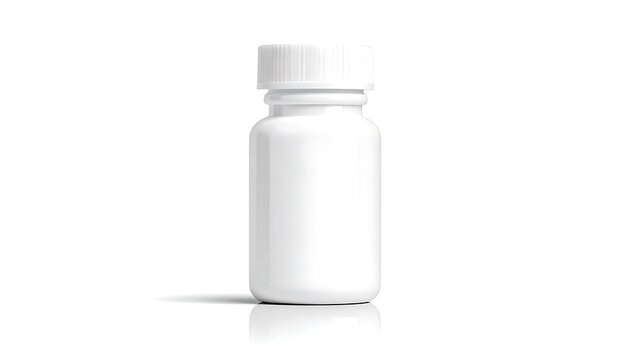 Isolated white medicine bottle with screw cap, clean pharmaceutical packaging, studio product shot
