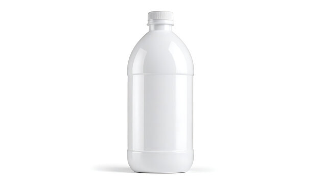 Isolated white plastic bottle with cap, clear empty beverage container on white background, product mockup for design