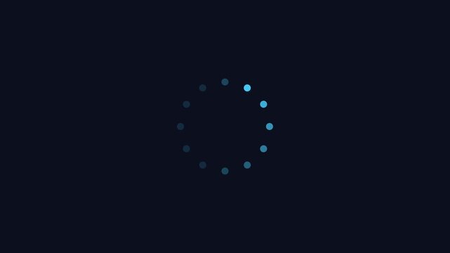 Minimalist blue loading spinner animation on dark 4k background, for ui progress, indicator