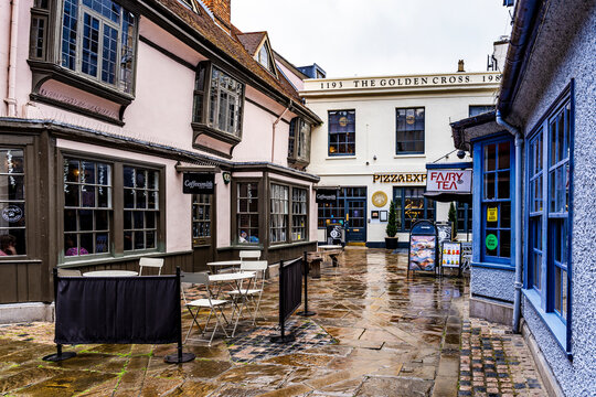 Golden Cross courtyard, Grade I listed medieval inn (origins 1193), with shops and caf&eacute;s, off Cornmarket Street, Oxford, England, United Kingdom