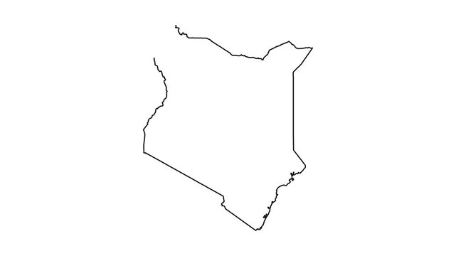 Minimalist kenya country border map outline drawing animation sequence on white background.