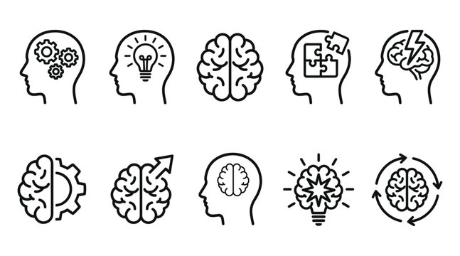 Set of brain and mind concept icons
