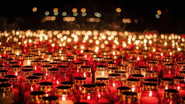 Votive candles glowing in the dark
