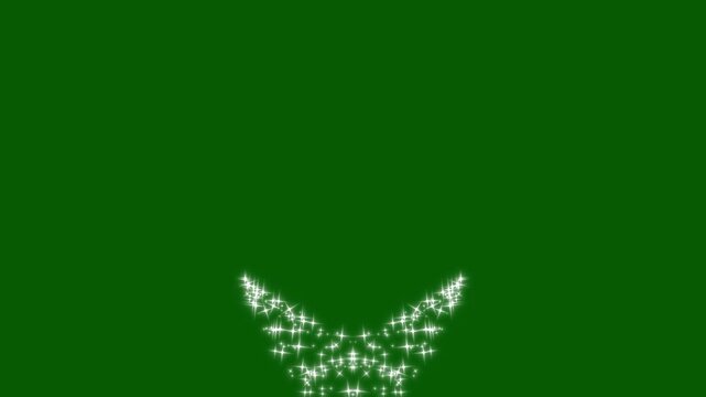 White glitter star dust trail with twinkling sparkles, fairy tail particle animation, luxury shining stars, magic pixie dust path, glowing glitter burst on green background for 4k motion graphics