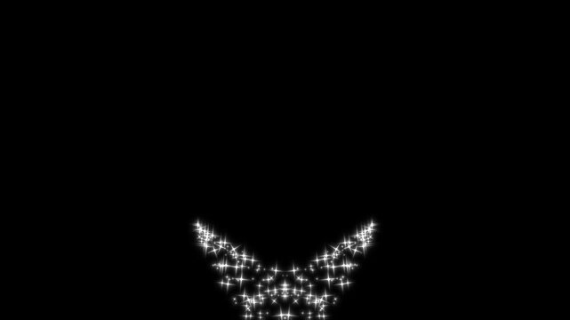 White glitter star dust trail with twinkling sparkles, fairy tail particle animation, luxury shining stars, magic pixie dust path, glowing glitter burst on black background for 4k motion graphics