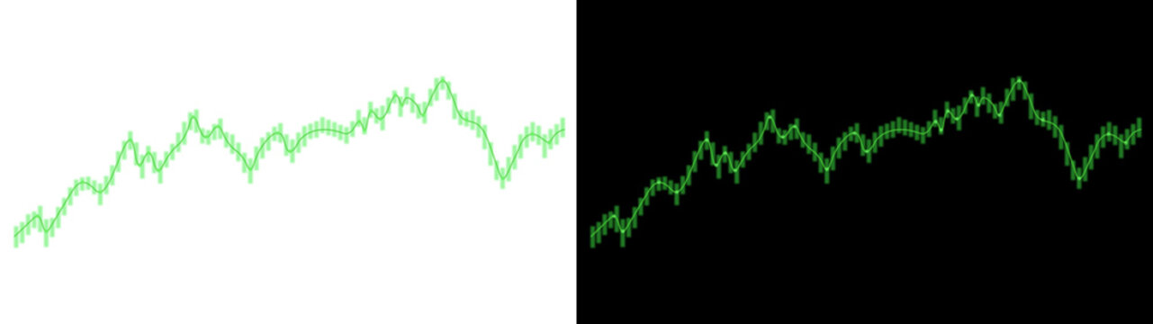 Green financial trading line graph vector illustration with glowing candlestick points displaying bullish market volatility