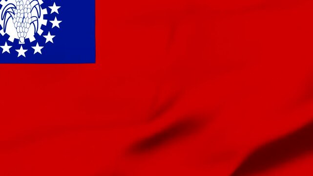 Myanmar flag with blue and white canton and red background