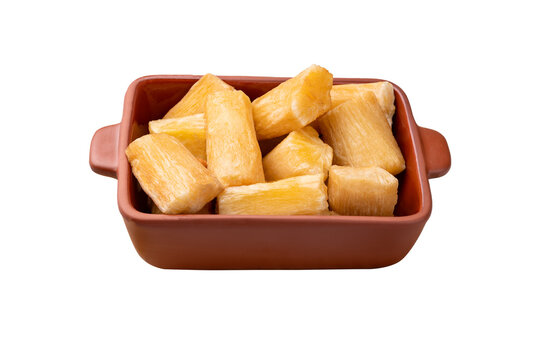 Traditional brazilian fried manioc in a plate isolated over white background