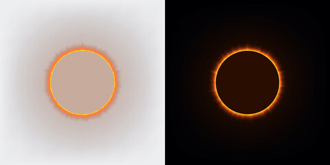Realistic solar eclipse with golden orange ring of fire sun corona effect isolated on transparent background vector illustration © Tomash