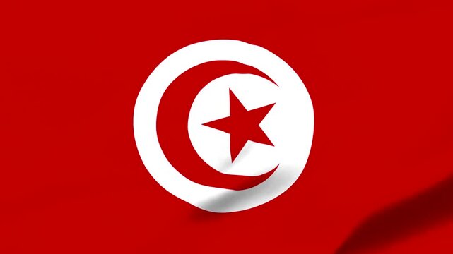Tunisia national flag with star and crescent symbol on red background
