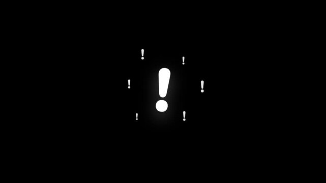 White Exclamation Mark Icon Popping Up on Black Background Loop