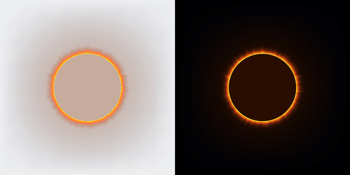 Realistic solar eclipse with golden orange ring of fire sun corona effect isolated on transparent background vector illustration