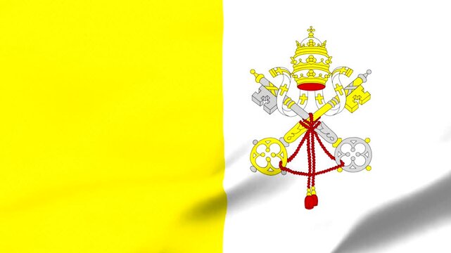 Vatican flag with religious emblem on white and yellow background