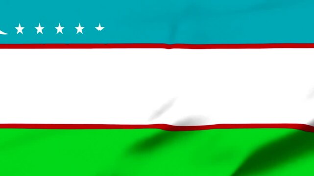 Waving flag of Uzbekistan with stars and stripes on blue background