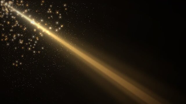 Golden Light Ray Beam with Floating Sparkling Dust Particles Background