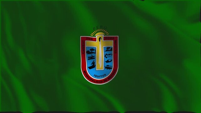 Flag of Maynas waving slowly in the foreground.