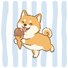 Cute Shiba Inu Puppy Eating Chocolate Ice Cream Illustration