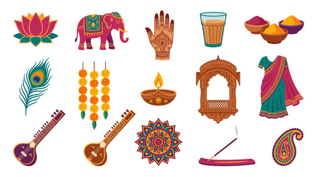 Collection of Indian cultural icons and symbols