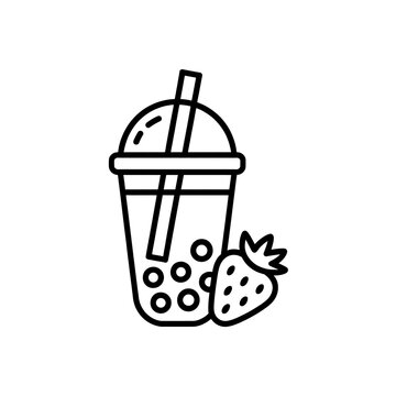 Strawberry bubble tea drink icon