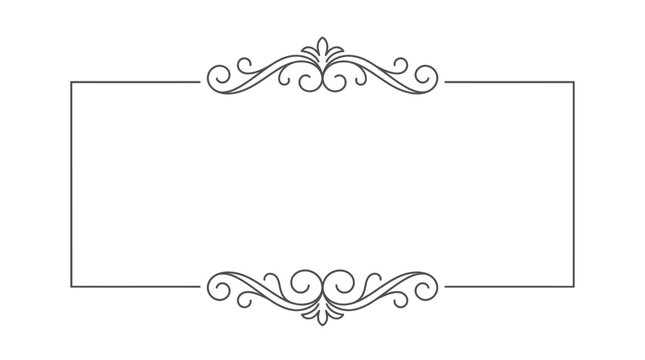 Elegant decorative rectangular frame with ornate swirl accents at the top and bottom, perfect for invitations or certificates.
