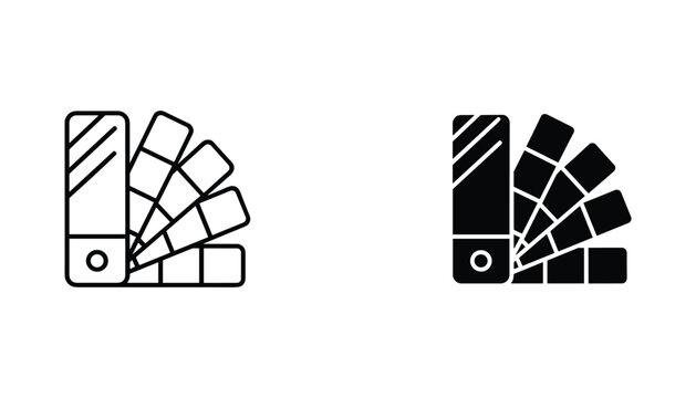 Color swatch fan vector icon isolated on white Black and white outline line art and solid glyph silhouette
