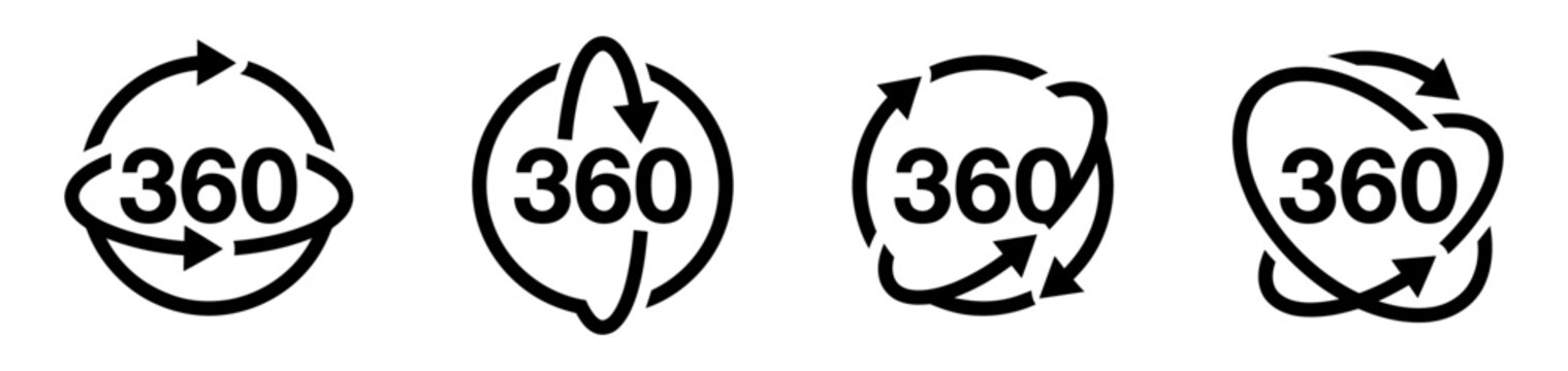 360 Degree View Icon Set. 360 degrees arrow rotation symbols
