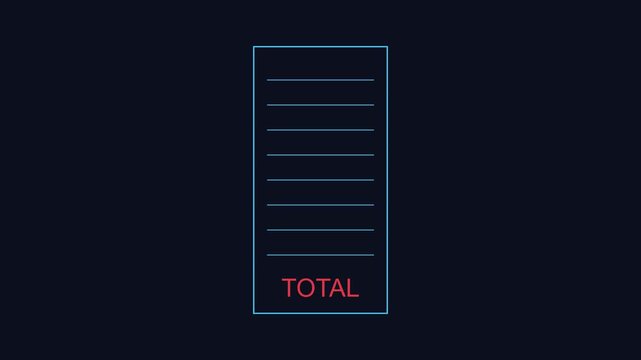 Digital receipt animation with total amount displaying on dark 4k background, finance