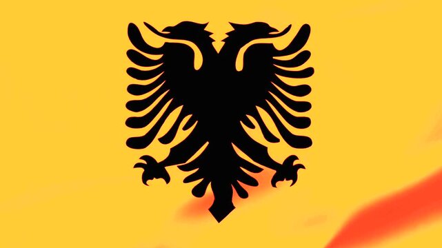 Albanian flag with black doubleheaded eagle on yellow background