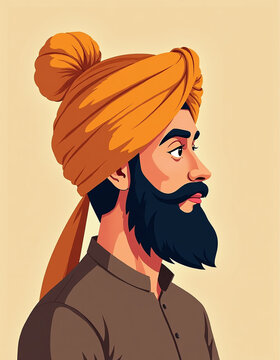 Proud Sikh Man in Traditional Dastar, Radiating Spiritual Strength and Cultural Heritage Against a Rich Textured Wall