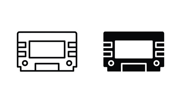 Car multimedia system vector icon isolated on white Black and white outline line art and solid glyph silhouette