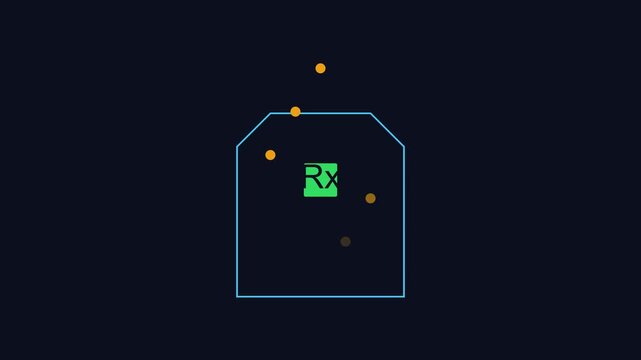 Medical rx prescription animation with floating particles on dark 4k background, for healthcare and, pharmacy digital