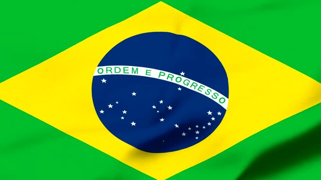 Brazilian flag with stars and order progress motto on green background
