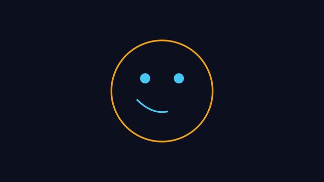 Minimalist animated smiley face loop, simple yellow circle emoji on dark animation 4k background, for ui and, digital communication
