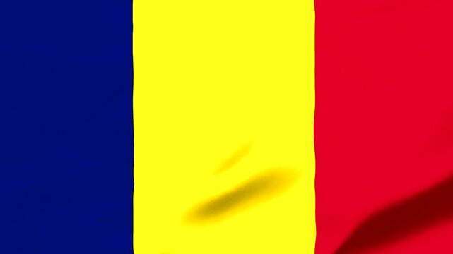 Realistic flag of Romania waving in the wind. Seamless loop with highly detailed fabric textures