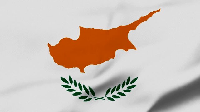Cyprus flag with map and laurel wreath on white background